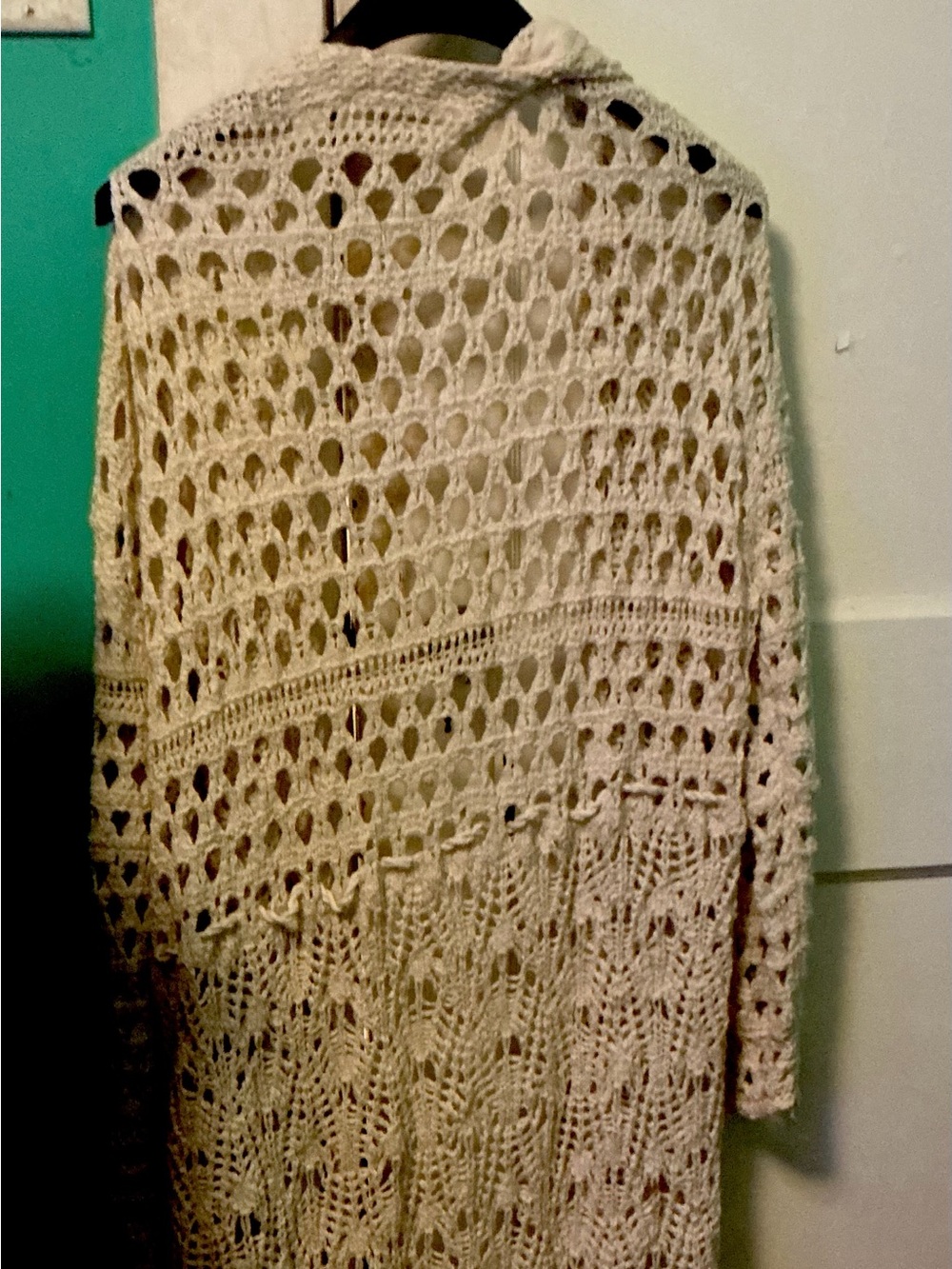 Free People Cream Open Knit Duster Crochet Cardigan Medium NWOT